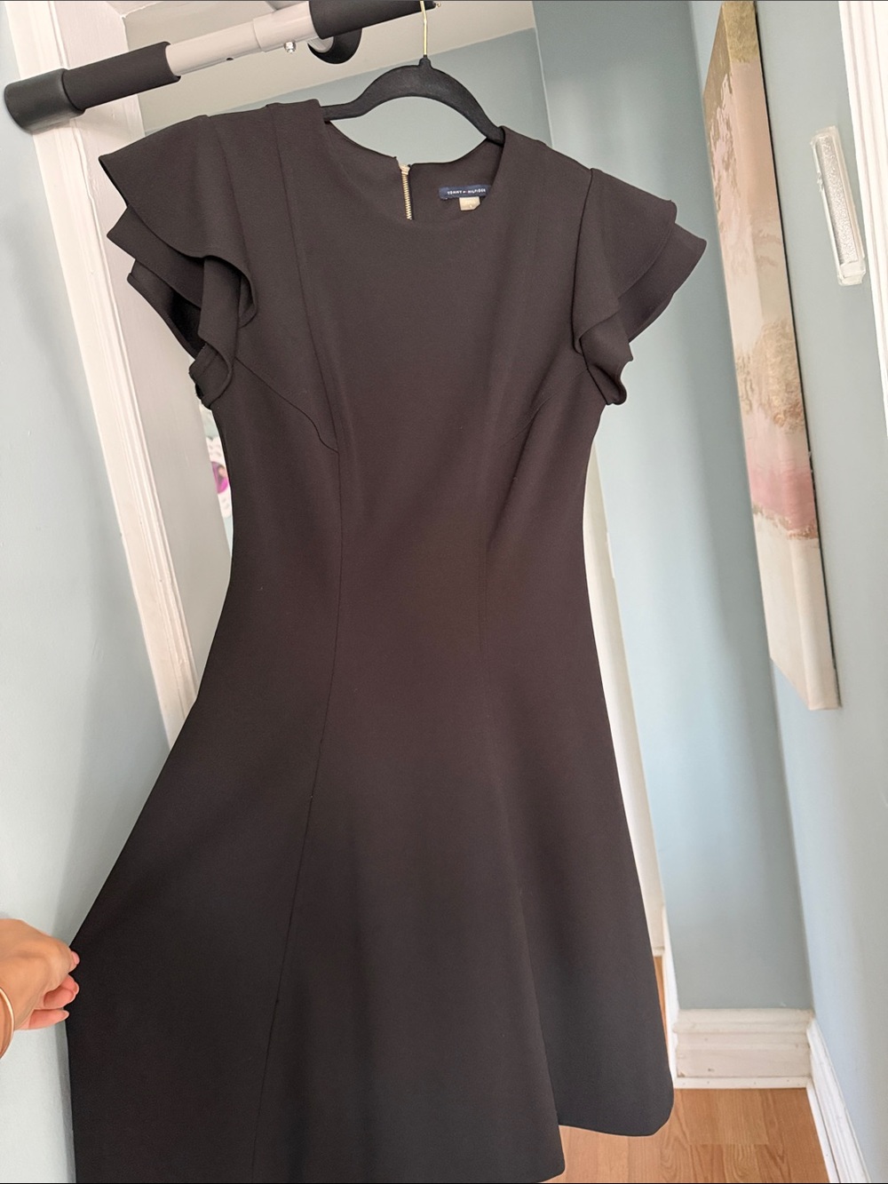 Tommy Hilfiger Black Midi Dress with Ruffle Sleeves
